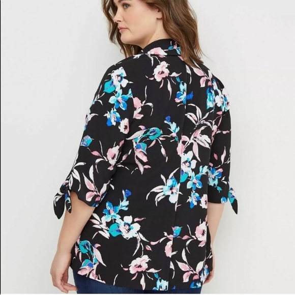 Lane Bryant Tie Sleeve Crepe Jacket Floral Blazer - Picture 2 of 6